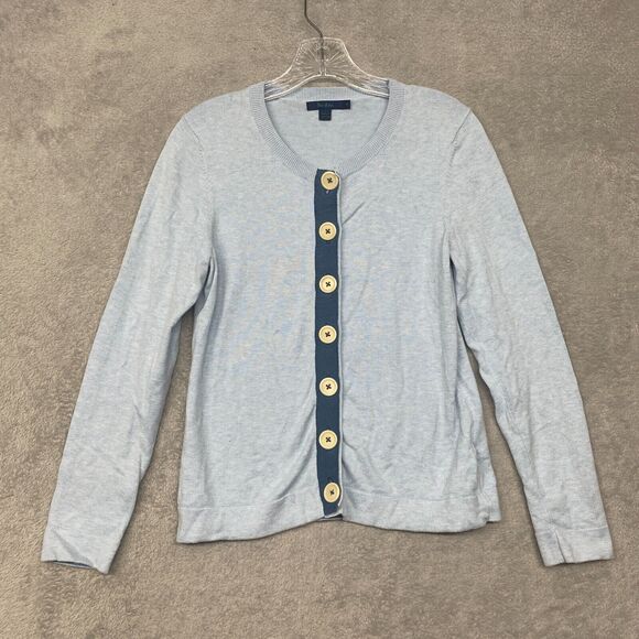 Boden Sweater Womens 12 Blue Cardigan Button Up Cotton Round Neck Casual Size S - Picture 1 of 7